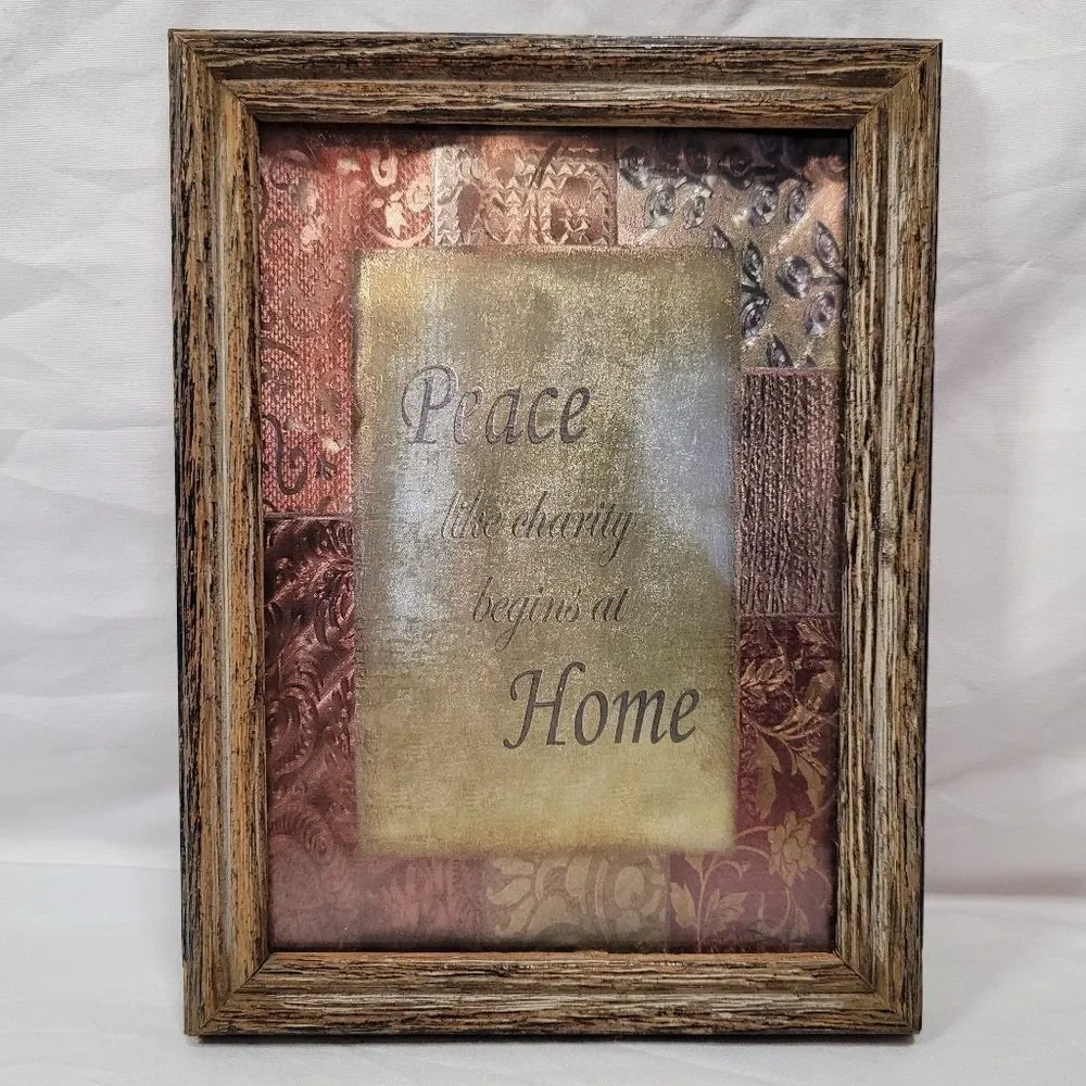 Framed 'Peace Home' Wall Art - Rustic Brown and Gold